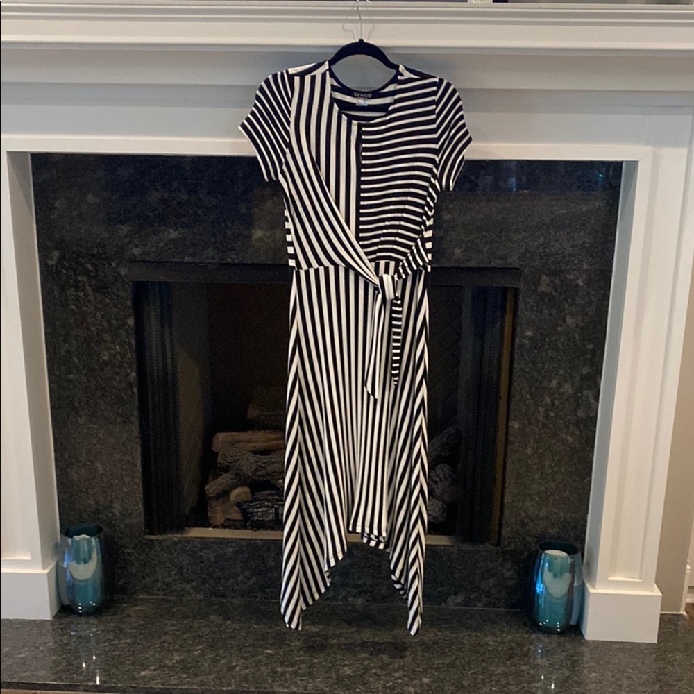 Black and White Asymmetrical Fit and Flare Dress